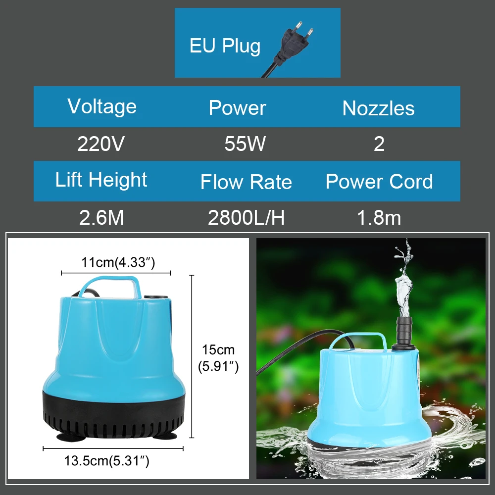 Senzeal аквариумный ультра-тихий погружной водяной насос, фильтр для аквариума 5 Вт/15 Вт/35 Вт/55 Вт, многофункциональный насос для аквариума 110 В/220 В