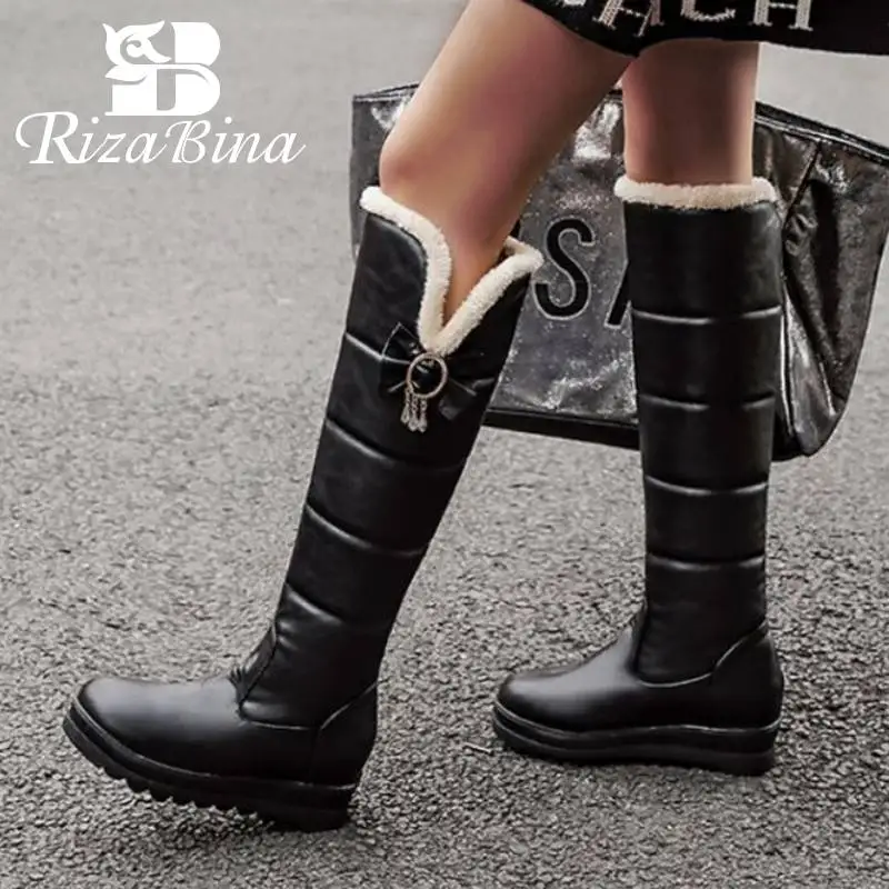Зимние длинные сапоги для женщин RIZABINA с бантом однотонные до колена круглым