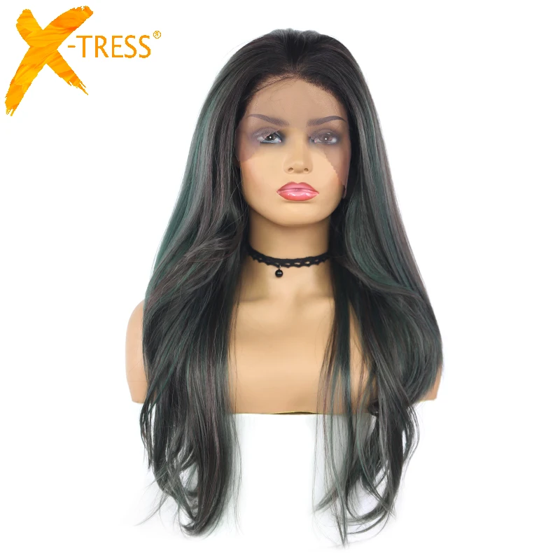 Dianteira do Laço Fibra de Alta Peruca do Laço para as Mulheres Loira Marrom Ombre Colorido Reta Peruca Sintético Temperatura Hairpieces X-tress 613