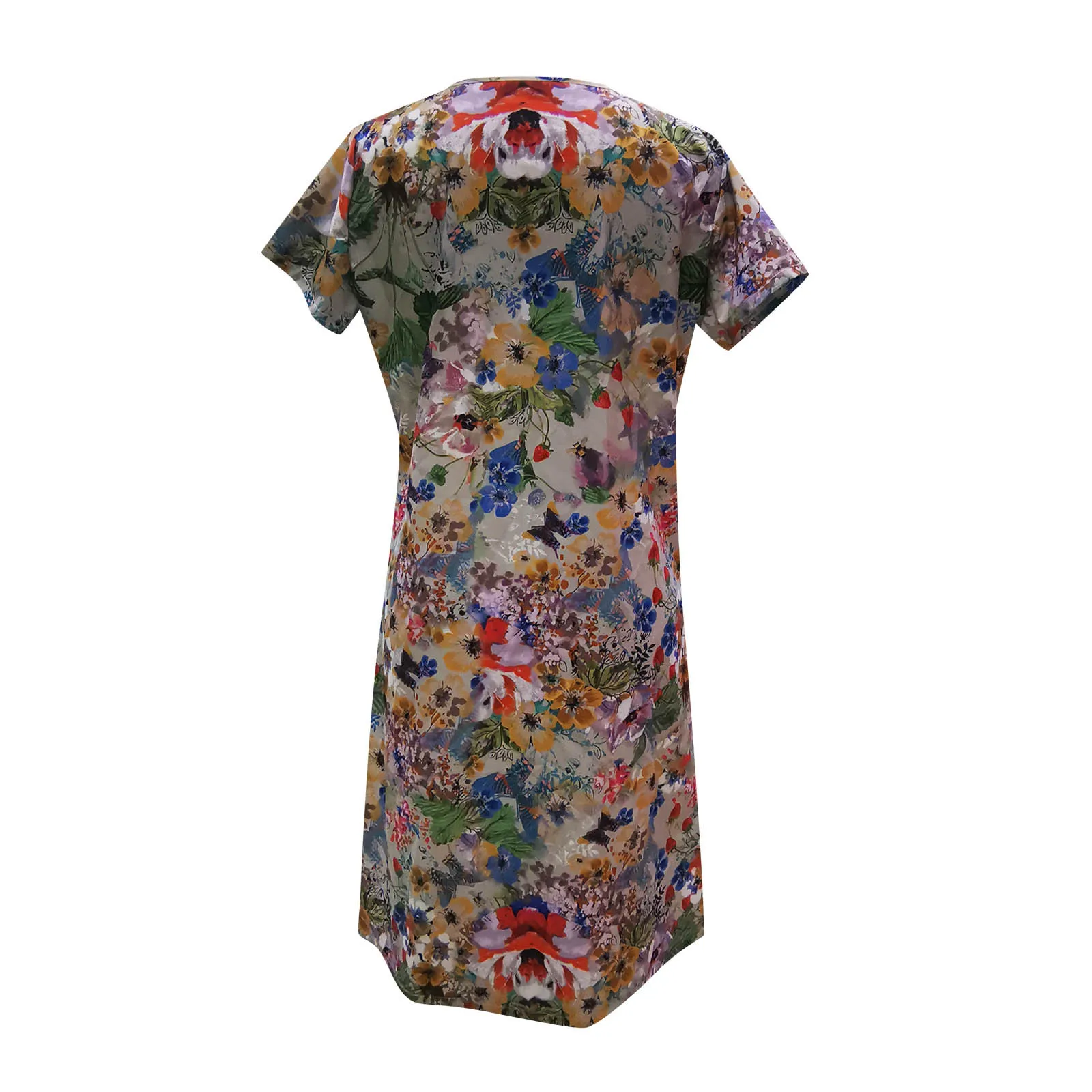 Женское платье с коротким рукавом круглым вырезом и цветочным принтом|Женские