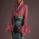 Повседневные топы с принтом VONDA 2022, осенняя блузка в горошек с длинным рукавом и пышными рукавами, элегантная Офисная Женская рубашка с воротником с лацканами и пуговицами для вечеринки