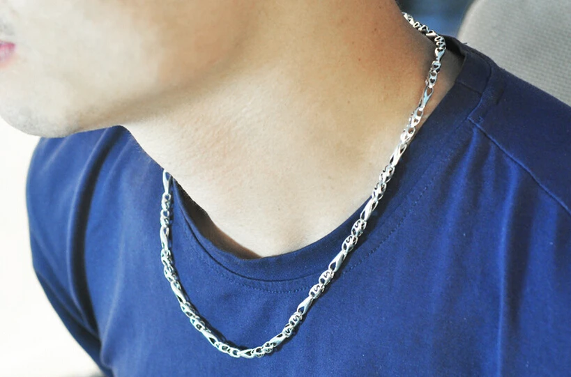 

5mm Thick 925 Sterling Silver Men's Long Silver Necklace Chain Retro Fashion Thai Silver Necklaces 45 To 60cm Long (hy)