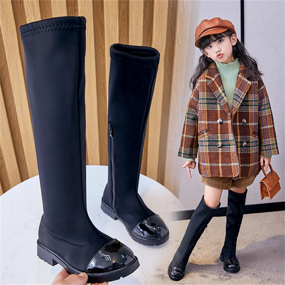 

Autumn And Winter Fashion Stretch Fabric Single High Single Boots Children Casual With Fur Shoes детская обувь XZ133