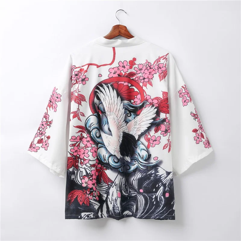 

Women Harajuku Cardigan Japanese Kimono Summer Crane Print Loose Shirt Tops Casual Man Kimonos Coat Couple Yukata Kimonos FF2308