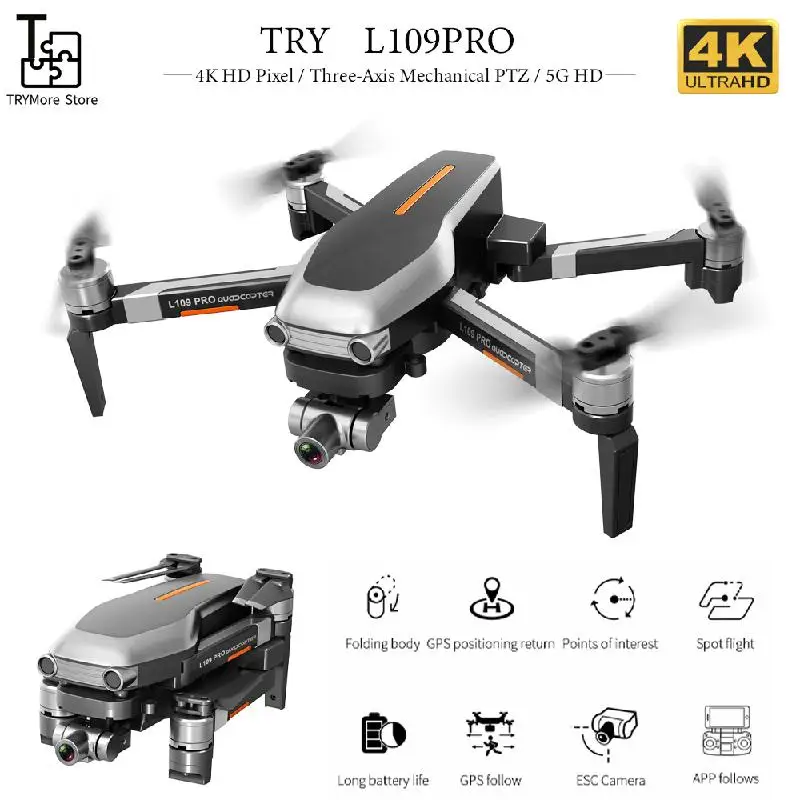 Складной четырехосевой Дрон L109pro 4k Hd с Gps для аэрофотосъемки долговечным