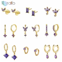 925 sterling silver ear needle stud earrings purple crystal butterfly earrings for women fashion jewelry gift pendientes%e2%80%8b