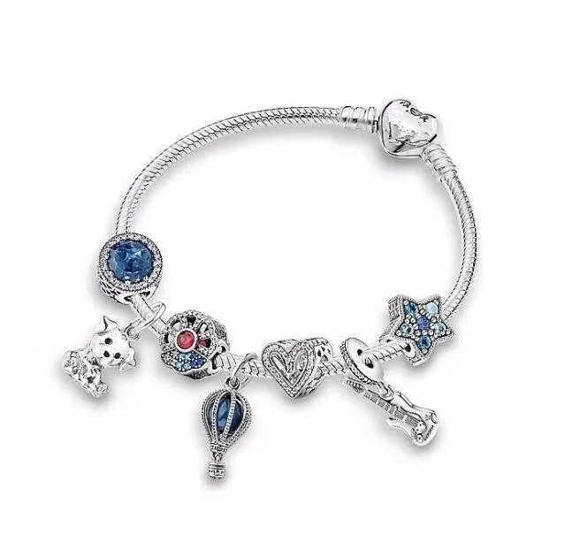 

925 Sterling Silver Electric Guitar Rock Life With Crystal Pendant Beaded Bracelet For Women Wedding Gift Fashion Jewelry