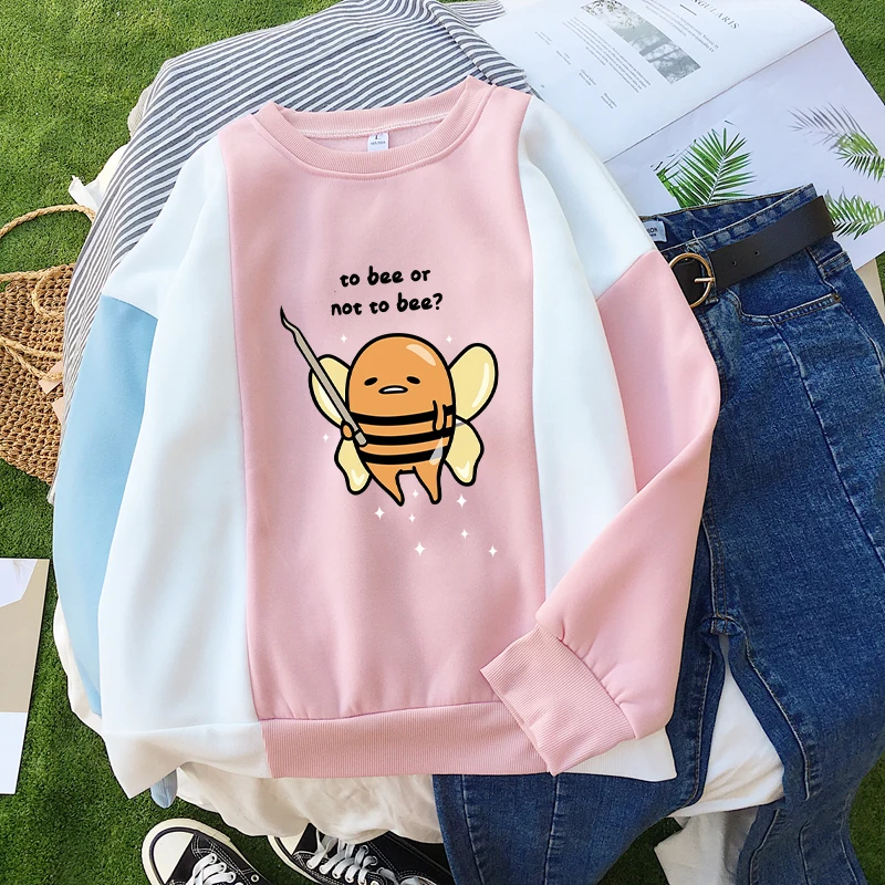 Gudetama To Bee или Not To Bee толстовки женские флисовые цветные свитшоты в стиле пэчворк Повседневная Уличная одежда с круглым вырезом Kawaii топы с героями мультфильмов