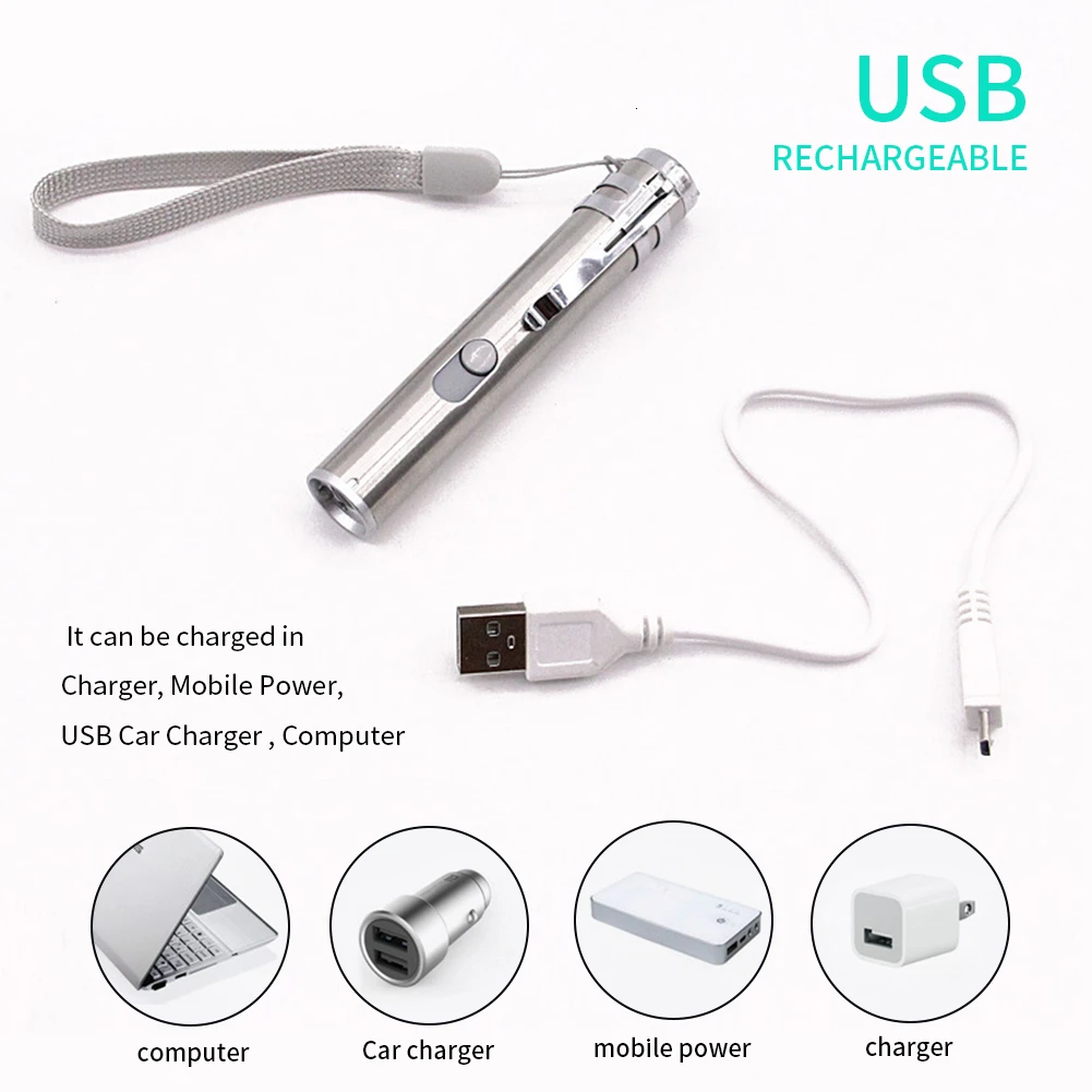 3 в 1 лазерная ручка фонарик мини USB перезаряжаемая для кошек собак инструмент
