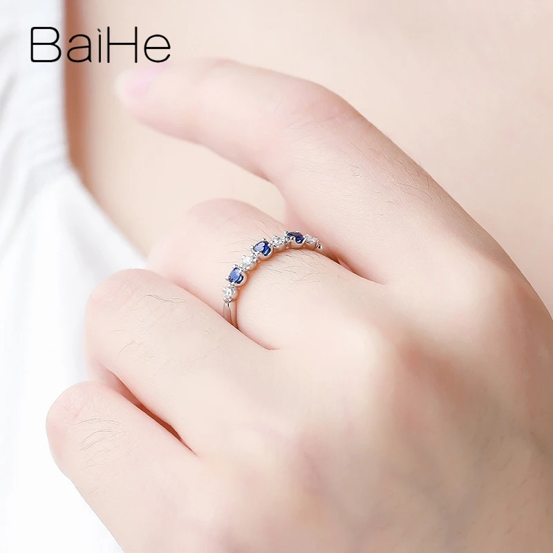 BAIHE, 14 K, белое золото, сертифицировано, 2,5 мм, Круглый, натуральный, сапфиры, юбилей, обручальное кольцо для женщин, модное, элегантное, уникальное кольцо