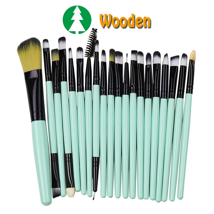 Green-Wooden Black 20 шт., наборы кистей для макияжа, основа, пудра, Косметические румяна, тени для век, красота, блеск, макияж, брус, косметический набор инструментов для красоты - Handle Color: Green-Wooden Black