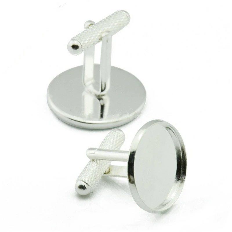 

10pcs Multi Size Shiny Silver Color Cufflink Blank Settings Round Cufflink Findings Blank Bezel Base for 12mm Cabochon Cameo