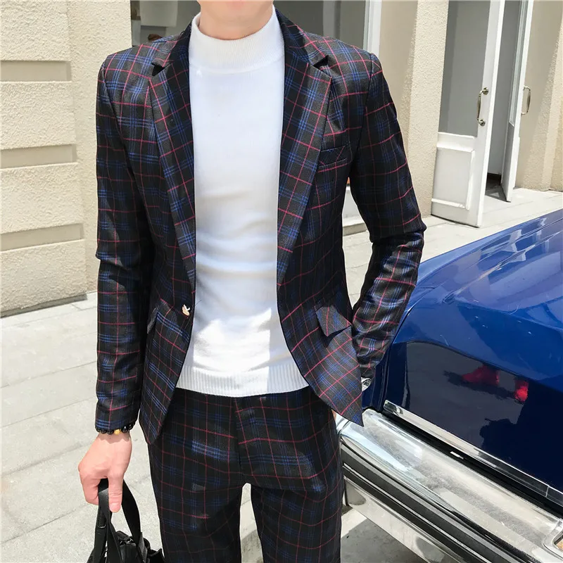 Мужской Клетчатый костюм, костюм до лодыжки, Homme Mariage Cofee, в синюю полоску, в клетку, элегантный Trajes De Hombre Novio, клетчатый костюм для мужчин