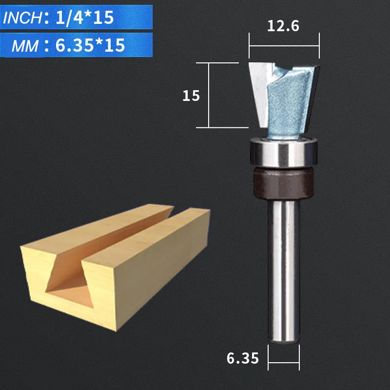 6.35x15 TIDEWAY Tungsten Carbide Steel Dovetail Router Bits Bearing Dovetail Groove Tenon Woodworking Milling Cutter 1/4 Inch Shank - Cutting Edge Length: 6.35x15