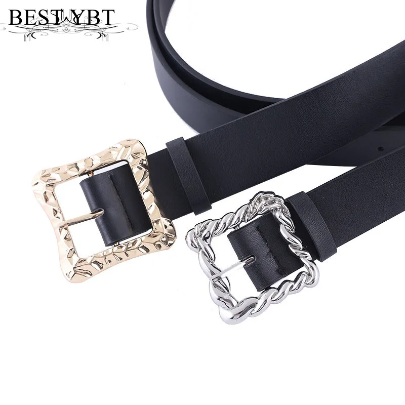 

Best YBT Women Imitation Leather Belt Alloy Pin Square Buckle Belt New Fashion Retro Personality Combination Concave Buckle Belt