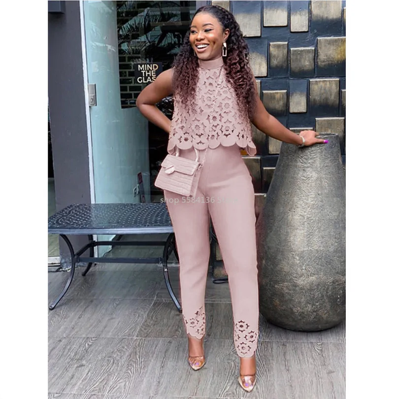 Открытые кружевные Элегантные женские модные комплекты одежды из 2 предметов