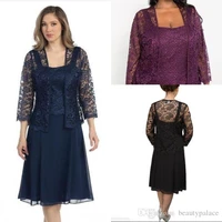 sexy navy blue mothers lace mother of the bride dresses with jacket long sleeves knee length plus custom evening party gowns