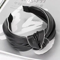 fashion new arrival hairband women classic artificial leather headband gold silver zipper hair band adult hair accessories