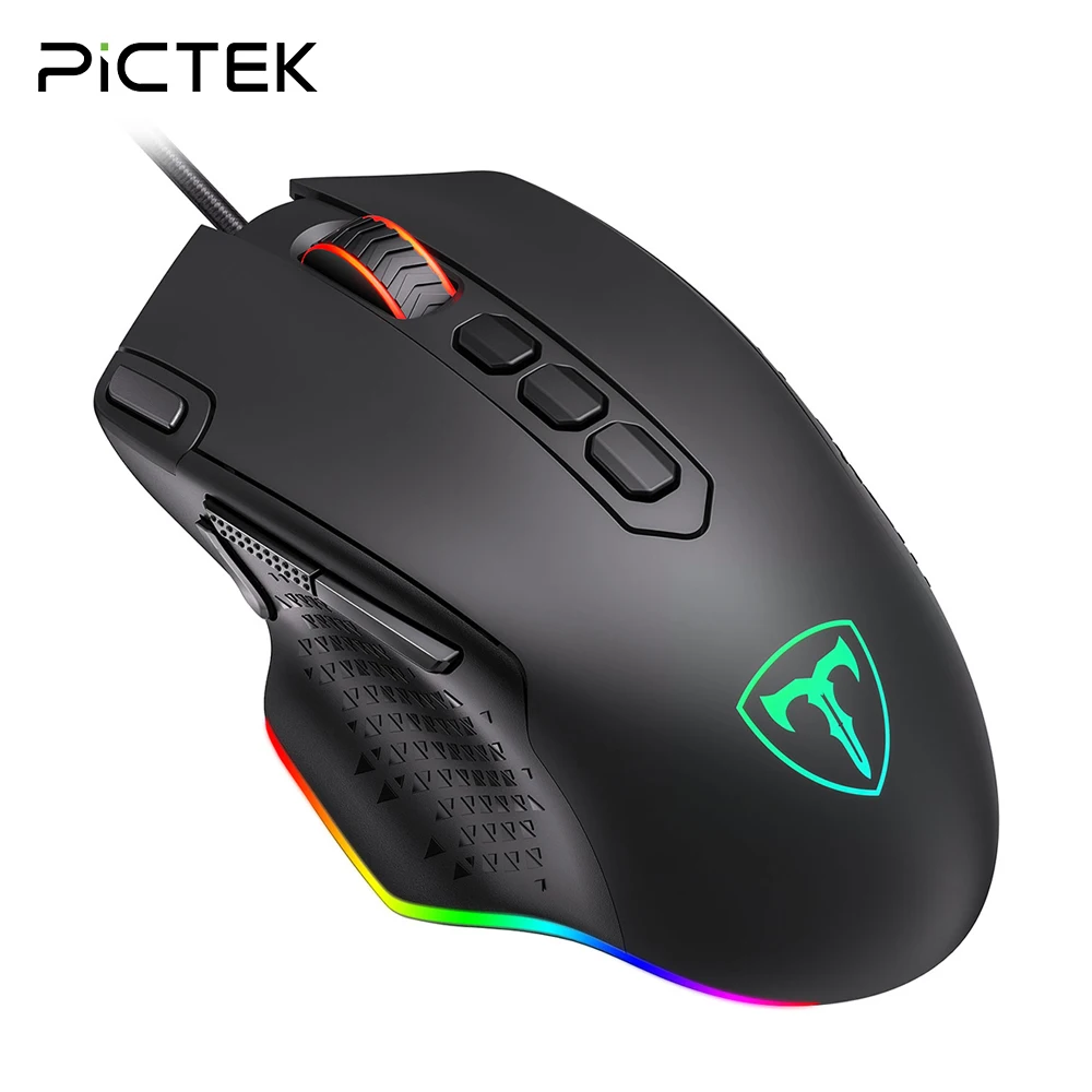 PICTEK PC257 Игровая мышь Проводная 12000 DPI Эргономичная мышь USB с RGB подсветкой 10 программируемых кнопок для компьютерных геймеров Мыши