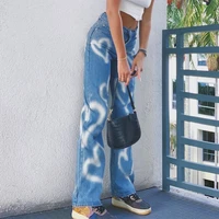 womens fashion 2022 spring new trend high waist self cultivation love graffiti printing casual street style jeans women