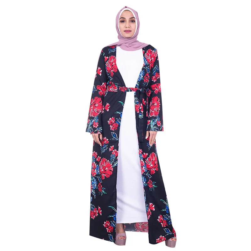 

malaysian women's robe digital printing black middle east dubai turkish cardigan clothing summer retro fashion dress prayer suit