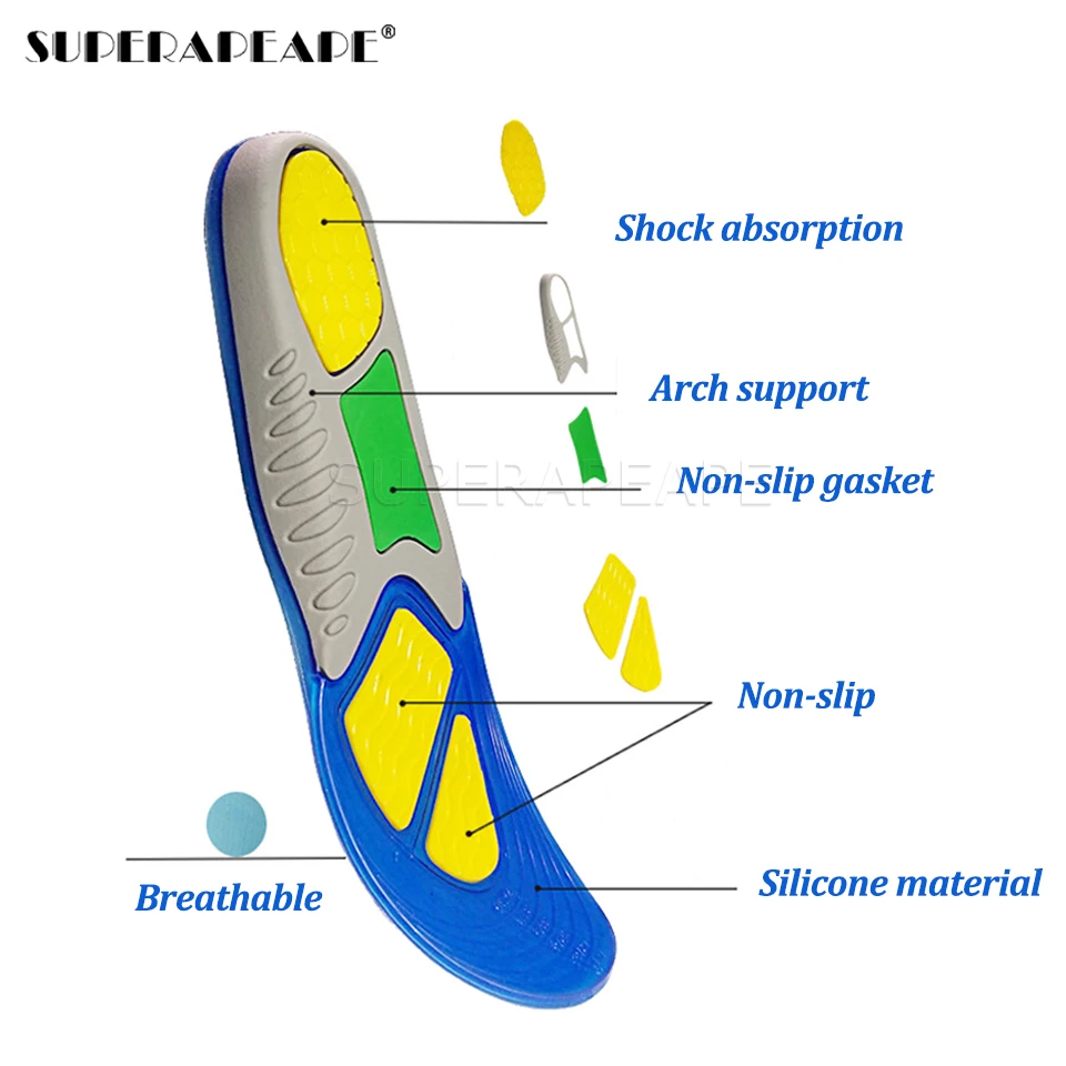 TPE Silicone Insoles Foot Care for Plantar Fasciitis orthopedic Massaging Shoe Insert Shock Absorption Shoe pad Unisex