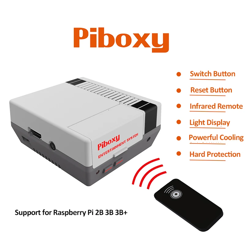 Чехол Aokin Piboxy NESPi с ИК-пультом дистанционного функционального сброса питания кнопка выключения управления охлаждающим вентилятором для Raspberry Pi 3B+ 3B 2B