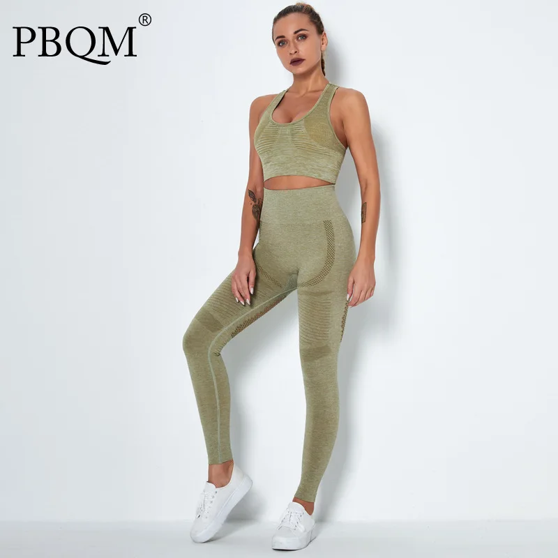 

PBQM Женский комплект из двух предметов для йоги спортивный костюм с бюстгальтером без рукавов однотонный дышащий эластичный повседневный О...