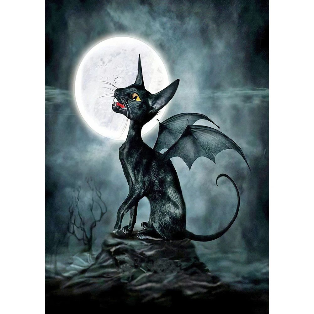 

5D DIY evil Dark Black cat Diamond Painting Full Drill Round/Square Embroidery Cross Stitch Mosaic Decor Sticker Helloween Gift