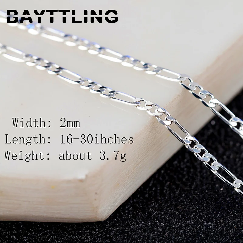 

BAYTTLING 925 Silver 16-30 inch 2MM Figaro Chain Side Chain Necklace For Woman Fashion Jewelry Charm Man Necklace Gift