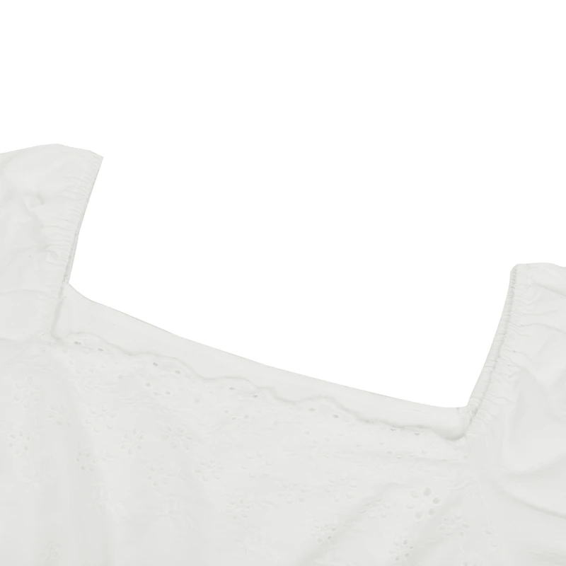 

Summer Word Collar Elastic Waist Was Thin Cotton Short-Sleeved Big Swing Stitching Lace Dress