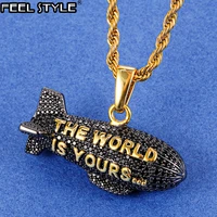 hip hop the world is yours blimp silver color cubic zircon necklaces pendants for men jewelry with tennis chain