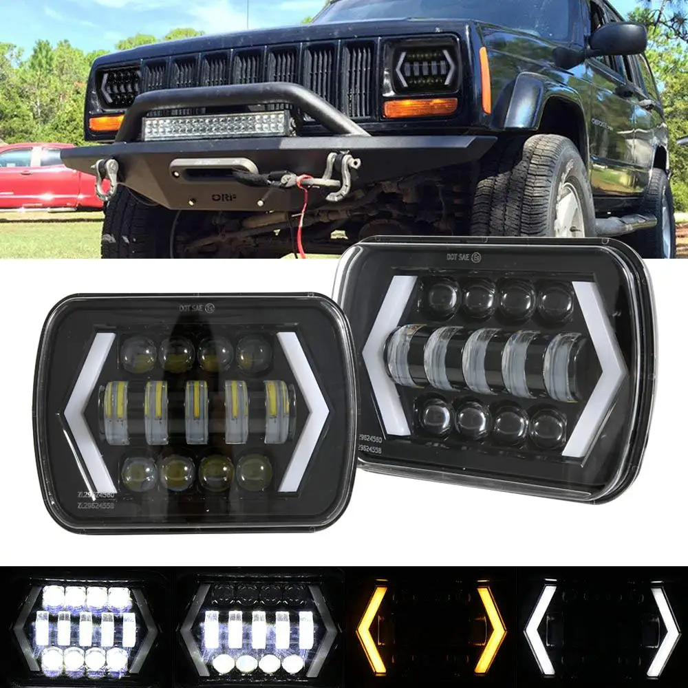 

1 Pair 5x7" 7x6 Inch Angel Eyes DRL H4 LED Square Headlights For Jeep Wrangler YJ Cherokee XJ Comanche MJ Led Rectangle Headlamp