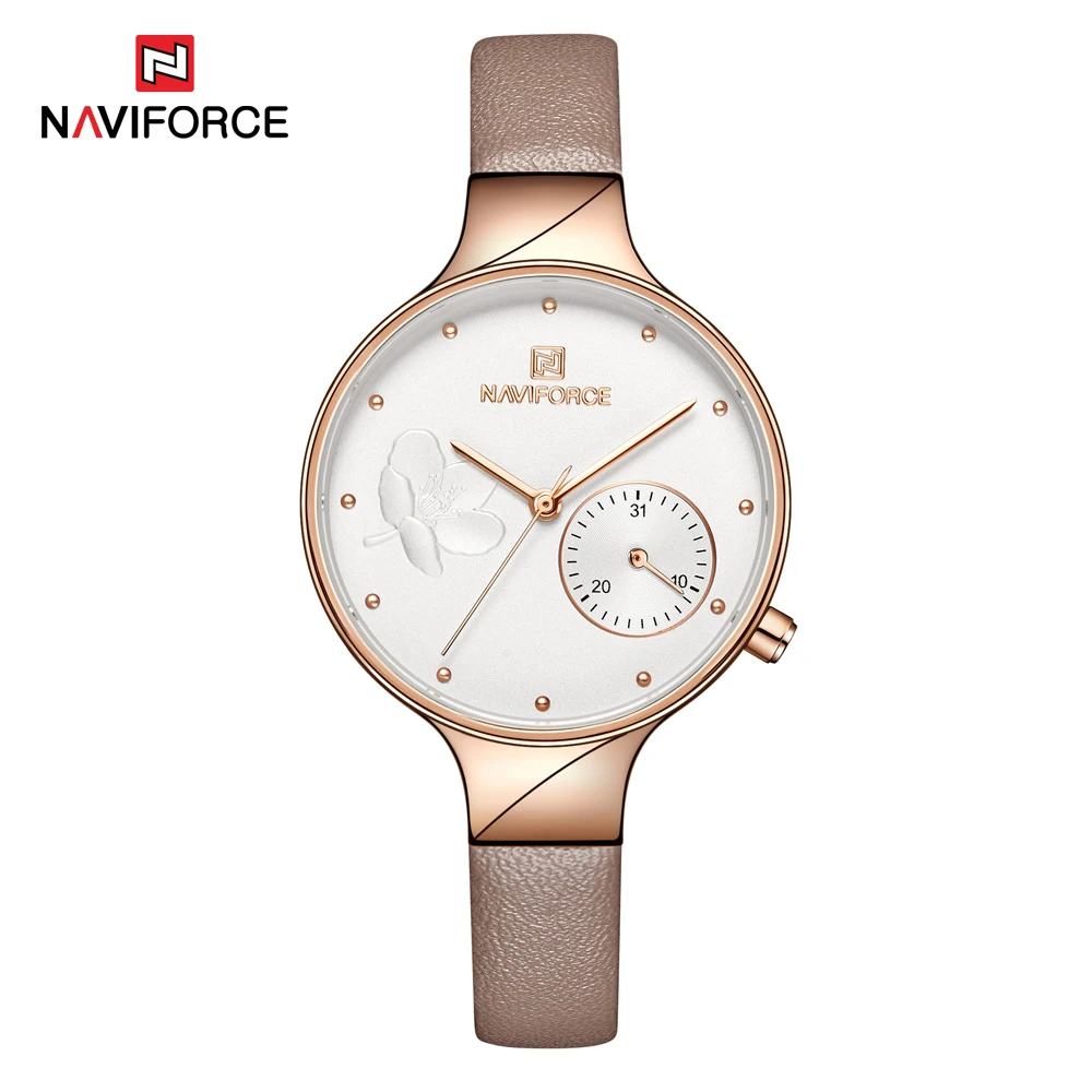 Brown NAVIFORCE женские часы модные повседневные женские кварцевые женские водонепроницаемые часы наручные часы с кожаным ремешком datereloj mujer - Цвет: Brown