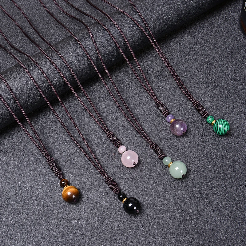 

HIYONG Fashion Tiger Eye Beads Pendant Necklace Natural Malachite Stone Necklace For Women Men Braided Rope Necklaces Jewelry