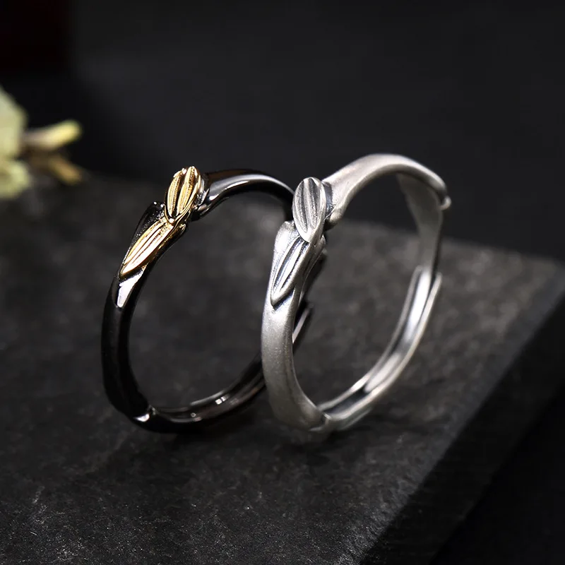 Leouerry простой Винтаж бамбук Открытое кольцо 925 стерлингового серебра кольца на