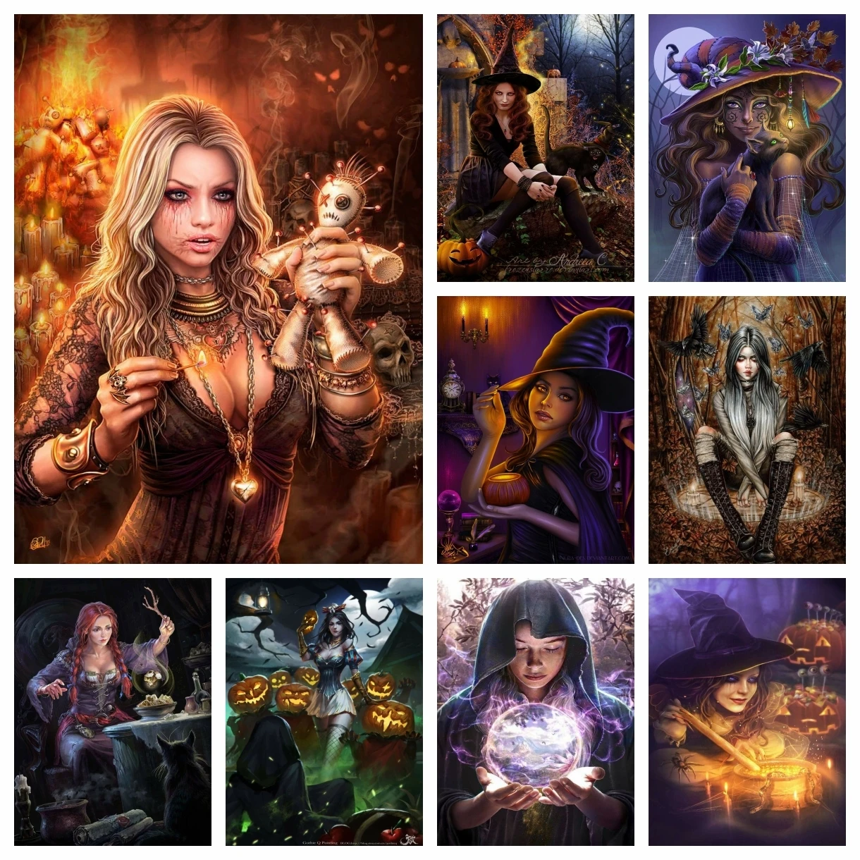 5D DIY Diamond Painting Magic Witch Full Drill Cross Stitch Kits Mosaic Rhinestone Picture Embroidery Living Room Home Decor