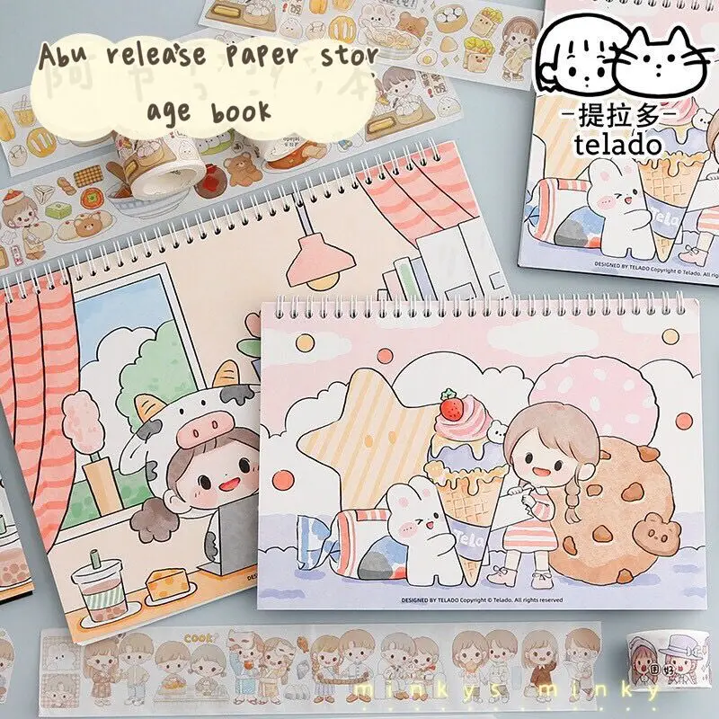 

MINKYS Kawaii Abu Series 40 Sheets Reusable Release Book Washi Tape Stickers Storage Book Journal Books School Stationery