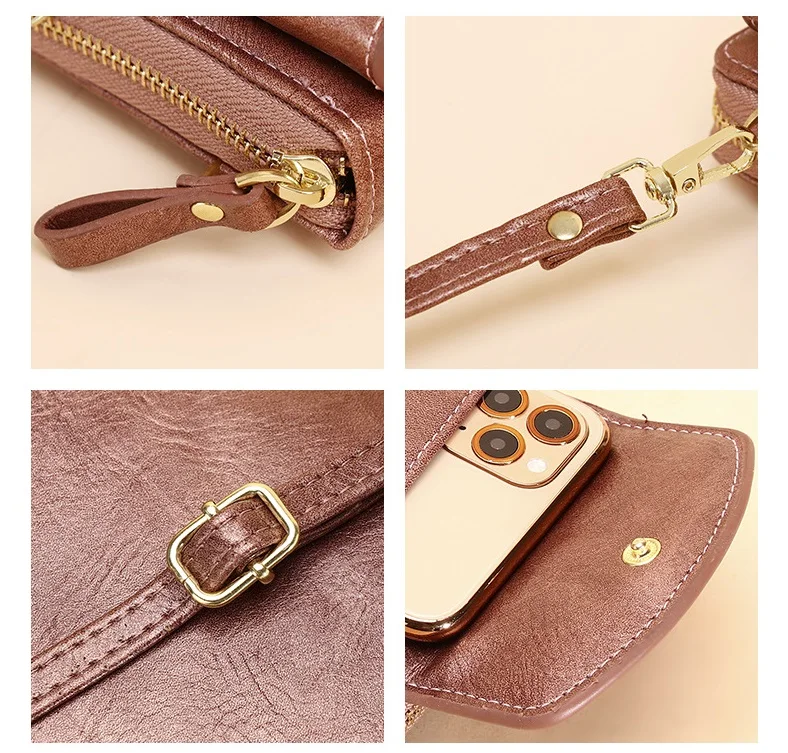 Multi-pocket Solid Color Mobile Phone Bag Zipper Open Long Strap Card Pouch Wallet Women's Girl Mini Shoulder Crossbody Bags