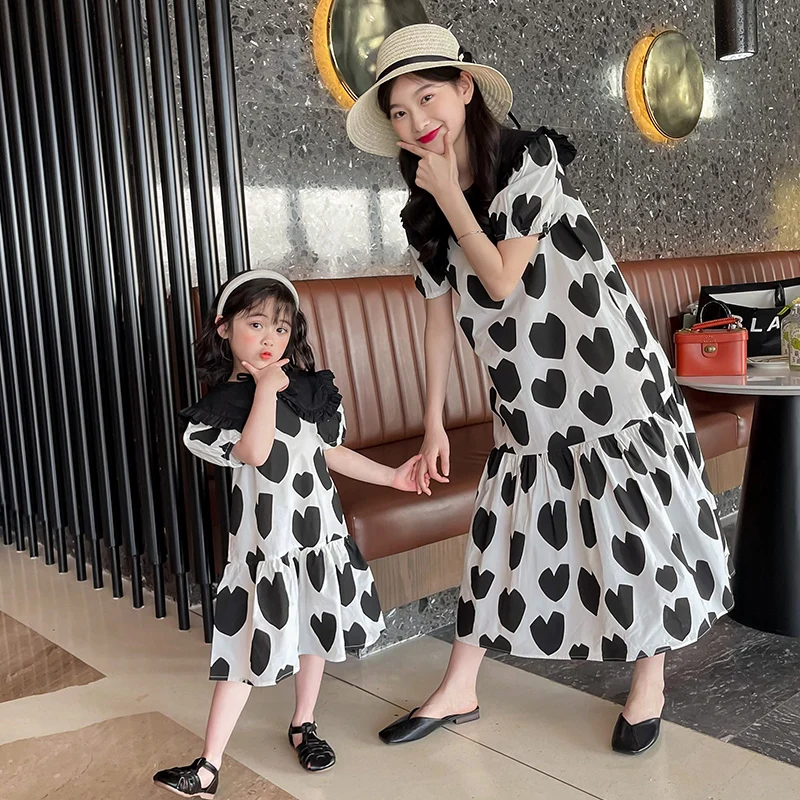 

Family Matching Dress 2021 Summer Cute Lotus Collar Dresses Mum and Me Dress Heat Dresses for Mother and Daughter Family Clothes