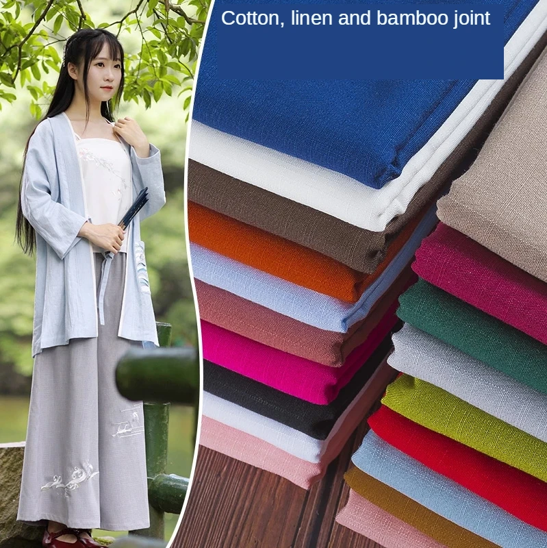 Bamboo Fabric By The Meter Cotton Linen Slub Clothing Pants Dress Skirt Brocade Fabrics Summer for Sewing Black White Blue Per