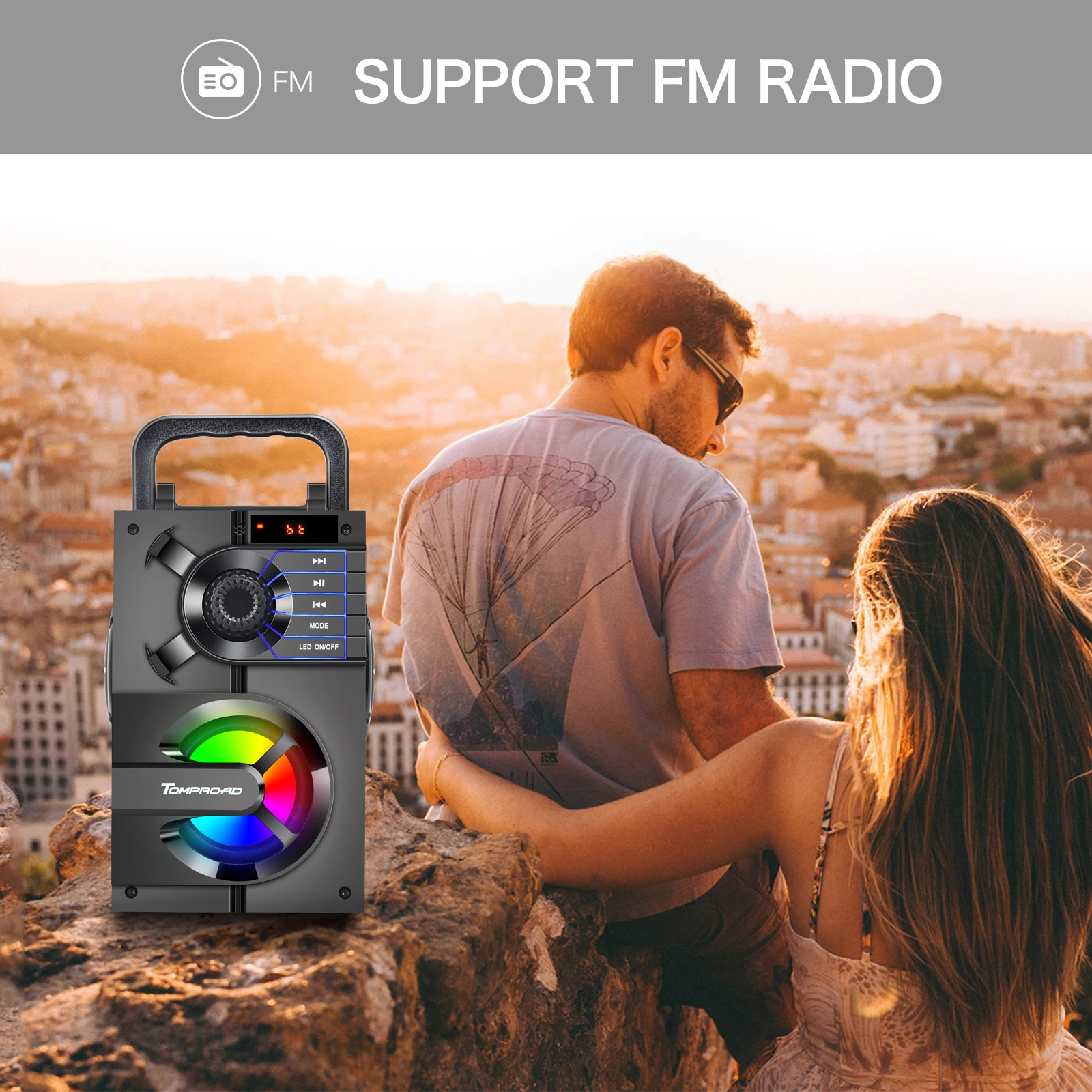 Bluetooth Колонка TOPROAD портативная с поддержкой FM радио и пультом ДУ|Всепогодные АС| |