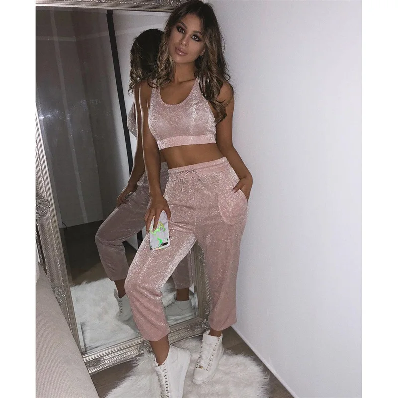 NORMOV женский Блестящий спортивный костюм для фитнеса комплект из 2 предметов