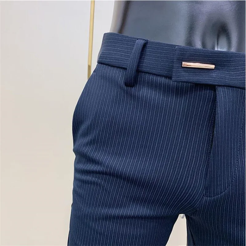 Men Fashion Striped Suit Pant Elegant Slim Fit Social Trousers Pants High Quality Business Office Party Dress Ankle | Мужская одежда