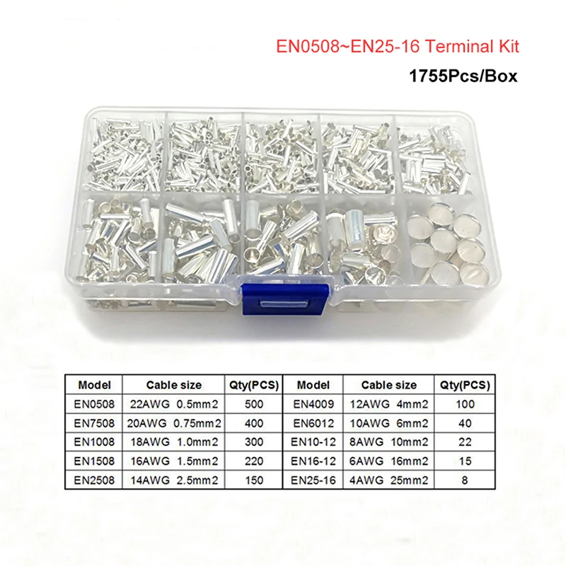 Обжимные клеммы для электрических проводов медные наконечники 1755 шт./лот