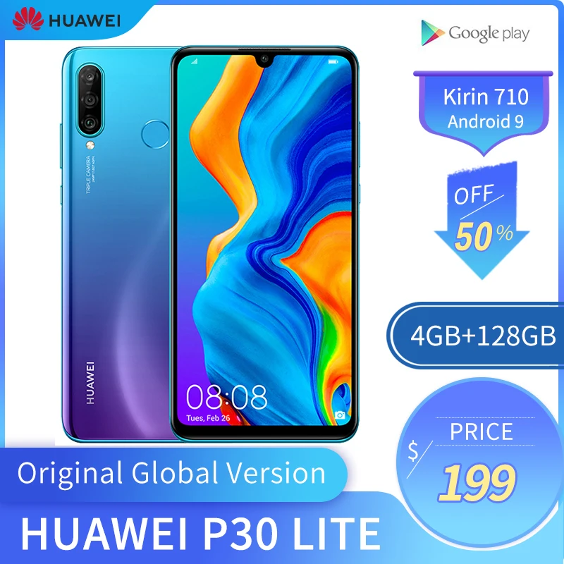 Huawei P30 Lite 4 Гб 128 мобильный телефон Глобальная версия 6 15 дюймовый смартфон 32MP *