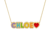 2021 new rainbow pave outline enamel necklace women personality custom nameplate necklace colorful crystal pendant necklace gift