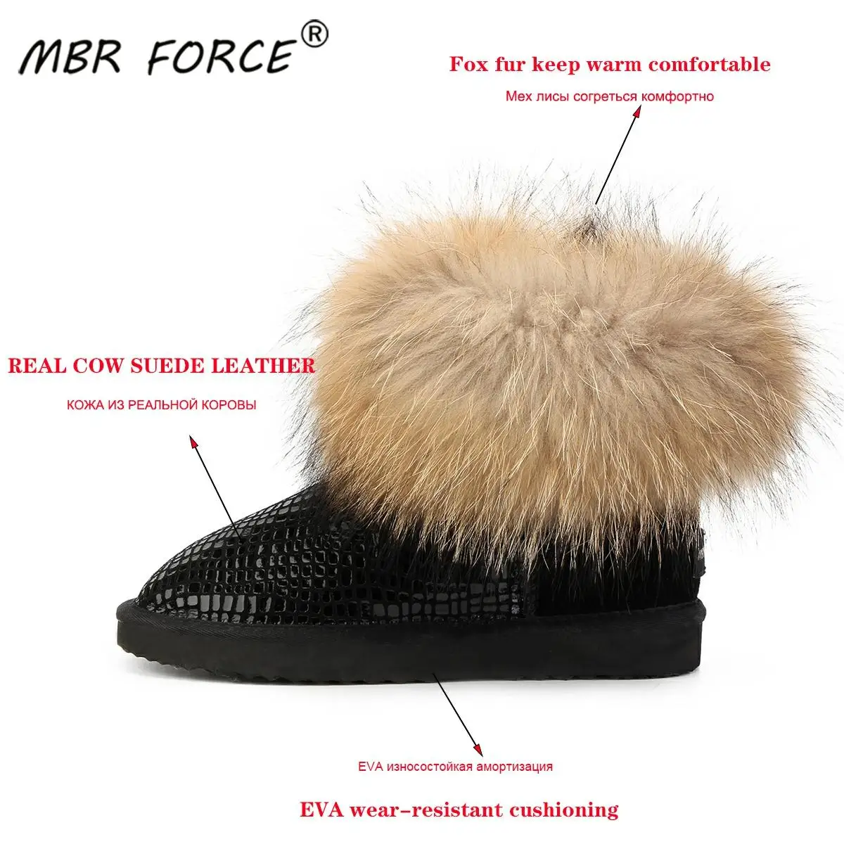 Женские зимние ботинки MBR FORCE из натурального Лисьего меха модные для женщин