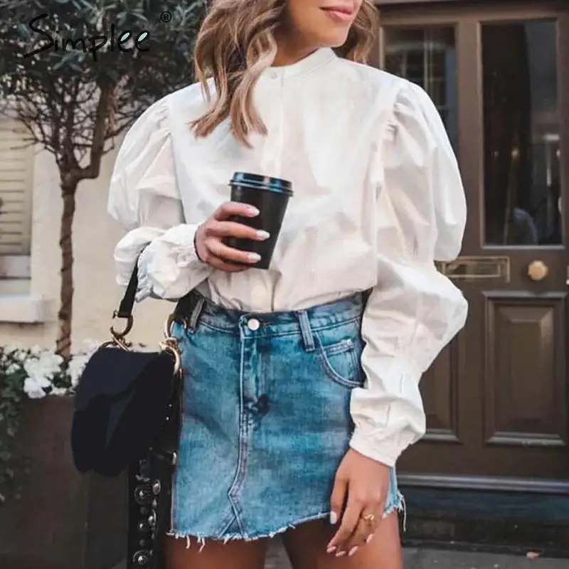 Simplee модная женская блузка с пышными рукавами рубашка на осень и зиму женские