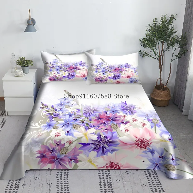 

Beautiful Flowers Bed Sheet Set 3D Printed Colorful Bed Flat Sheet With Pillowcase Bed Linen 1.0/1.2/1.35/1.5/1.8/2.0m